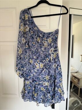 One-Shoulder Floral Mini Dress in Light Blue